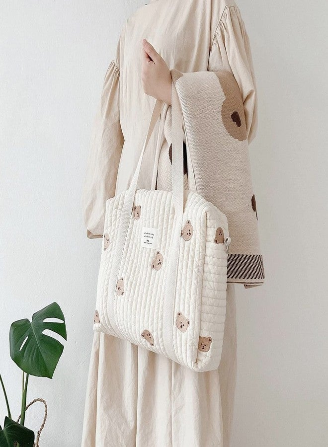 SONARIN Embroidery Diaper Bag Tote,Stylish Large Capacity Nappy Changing Bag Portable Travel Mommy Bag with Stroller Straps(Bear) - Image 2